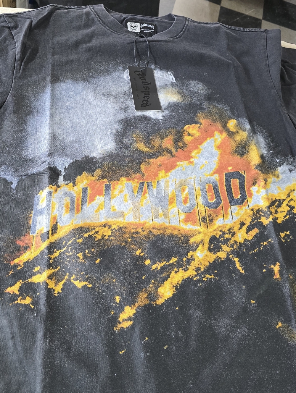 Goodspeed Black Graphic 'Hollywood' Flame Print Tee Sz M NEW